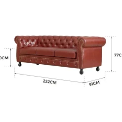 Soffa chesterfield 3-sits i brun PU - Charles