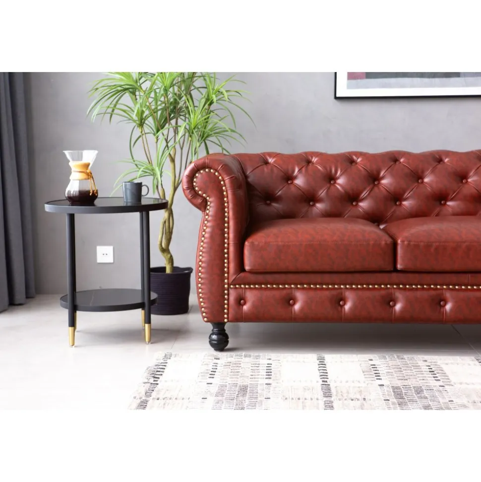 Soffa chesterfield 3-sits i brun PU - Charles