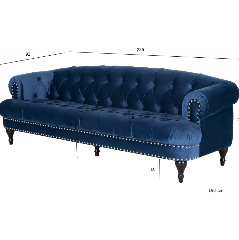 Soffa chesterfield 3-sits soffa i blå sammet