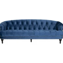 Soffa chesterfield 3-sits soffa i blå sammet