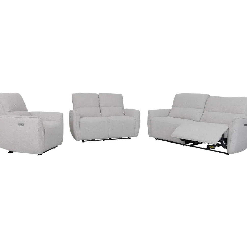 Soffa elektrisk recliner 3-sits - Ljus bouclè