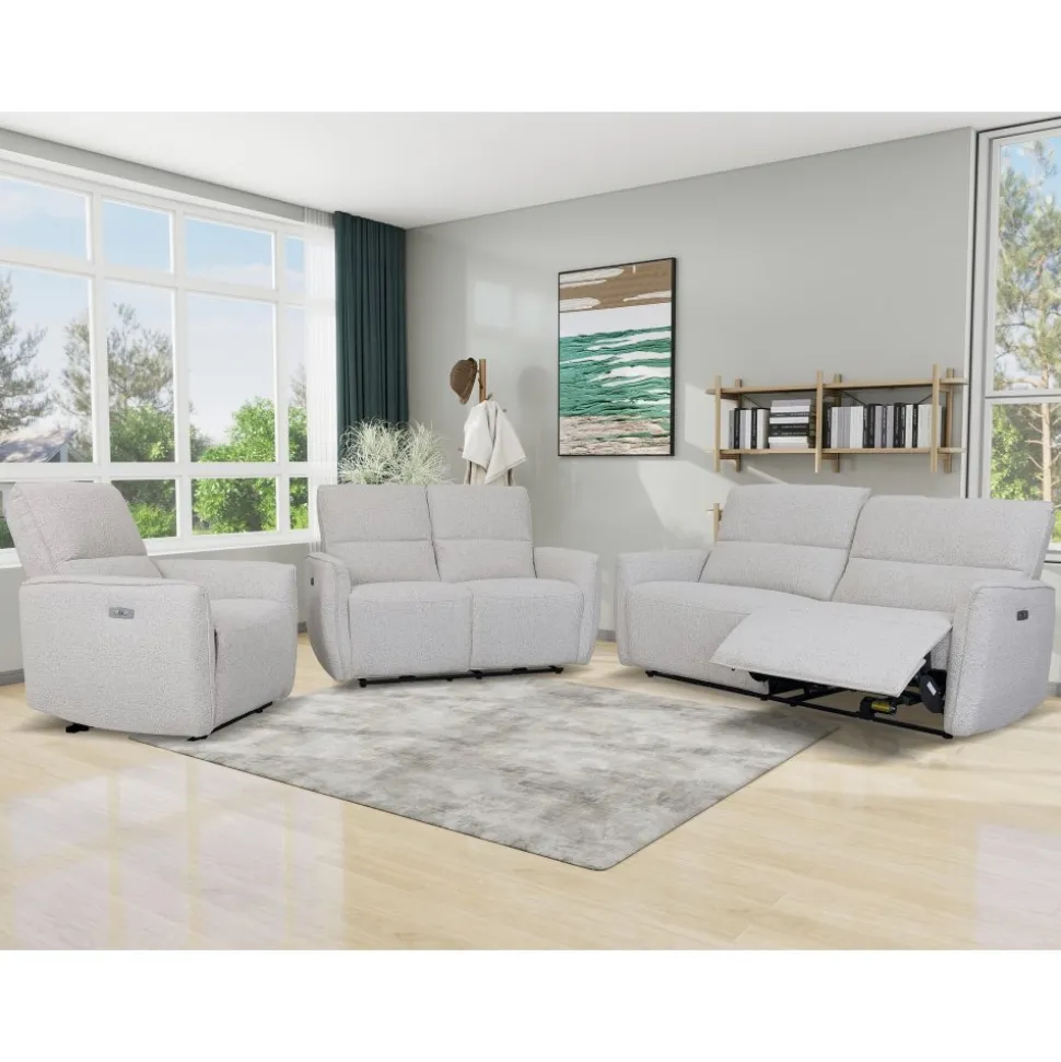 Soffa elektrisk recliner 3-sits - Ljus bouclè