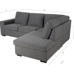 Soffa grå med öppet avslut 244 cm + Textilrengöring för möbler