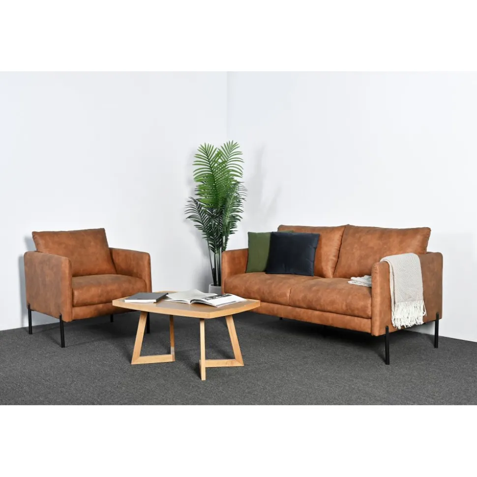 Soffa i brunt ecoläder 156 cm