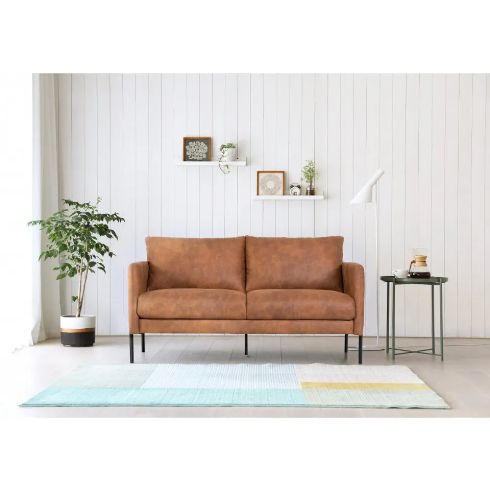Soffa i brunt ecoläder 156 cm + Textilrengöring för möbler
