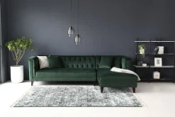 Soffa med divan grön sammet - Bellas + Textilrengöring för möbler