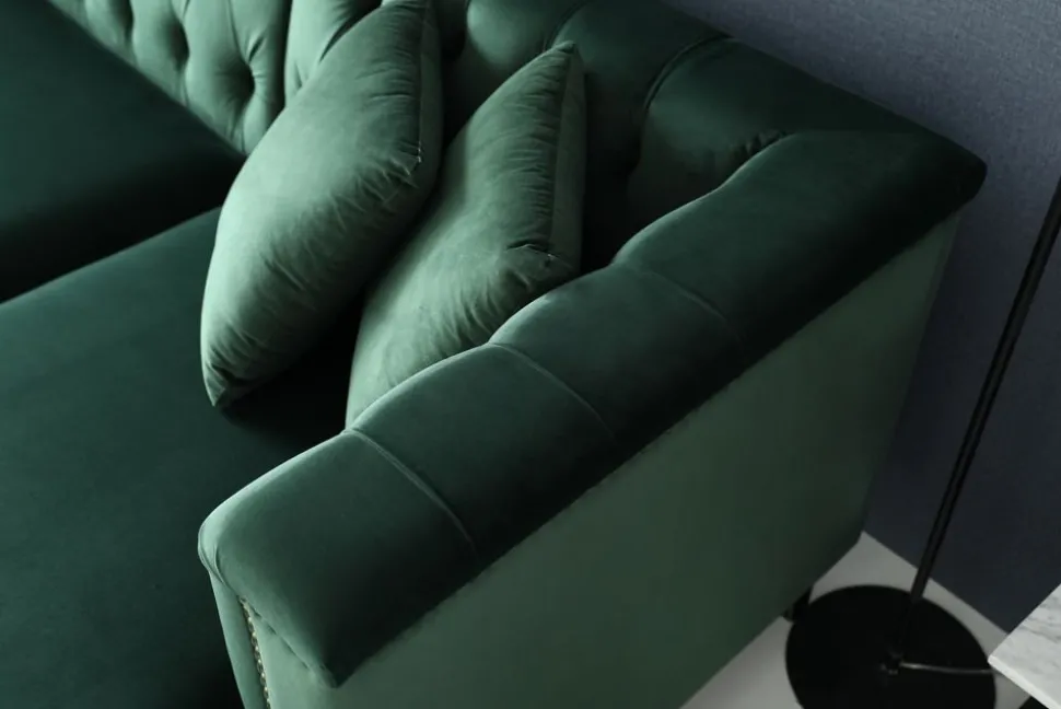 Soffa med divan grön sammet - Bellas + Fläckborttagare för möbler