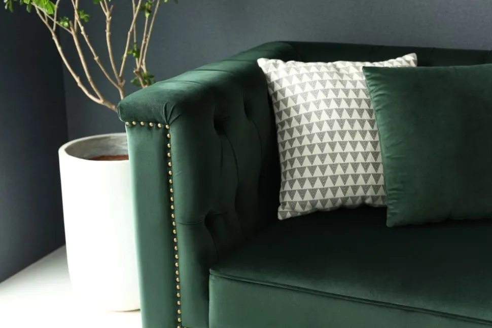 Soffa med divan grön sammet - Bellas + Fläckborttagare för möbler