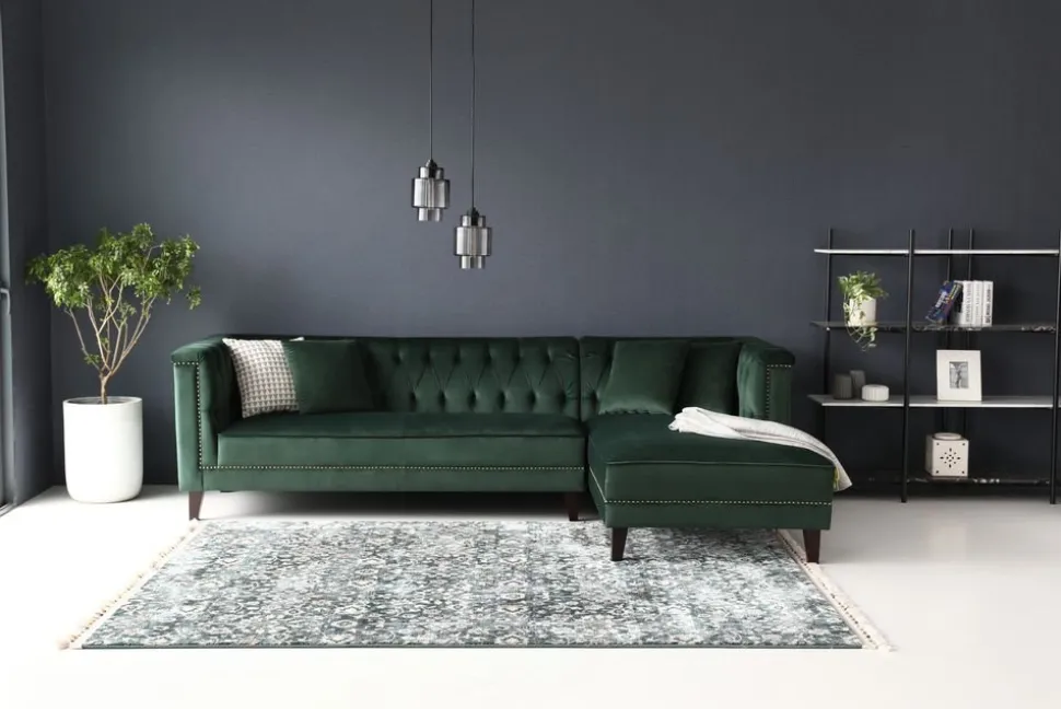 Soffa med divan grön sammet - Bellas + Fläckborttagare för möbler