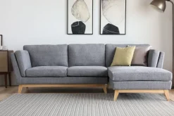 Soffa med divan grått tyg - 260 cm bred + Textilrengöring för möbler