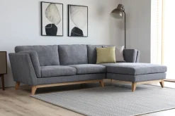 Soffa med divan grått tyg - 260 cm bred