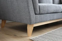 Soffa med divan grått tyg - 260 cm bred