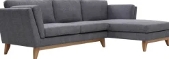 Soffa med divan grått tyg - 260 cm bred