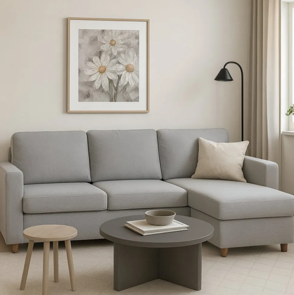 Soffa med förvaring grå 214 cm bred + Textilrengöring för möbler