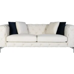 Soffa med knappar beige sammet 200 cm