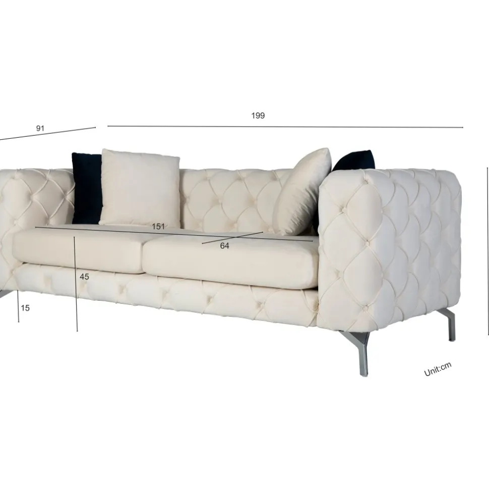Soffa med knappar beige sammet 200 cm + Textilrengöring för möbler