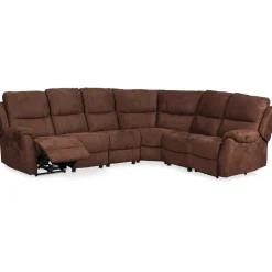 Soffa recliner - 5-sits el-styrning - Brunt microfibertyg