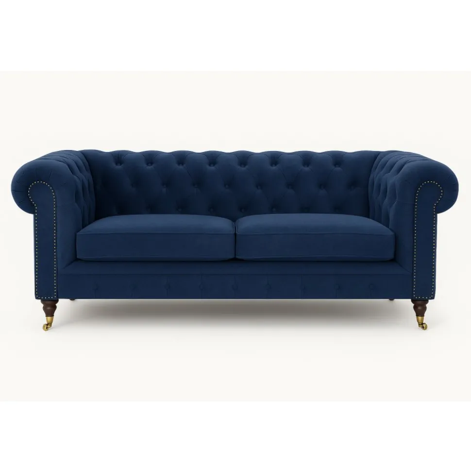 Soffa Sheffield Chesterfield 2-sits - Mörkblå sammet