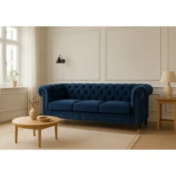 Soffa Sheffield Chesterfield 2-sits - Mörkblå sammet