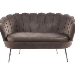 Soffa 2-sits brun sammet med kromade ben + Möbeltassar