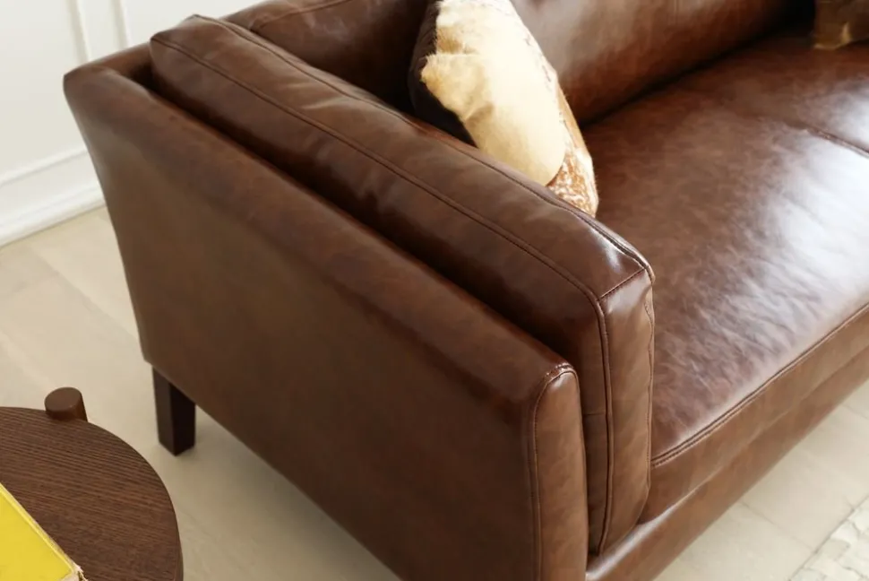 Soffa 3-sits brun vintage PU 198 cm - Heritage + Fläckborttagare för möbler