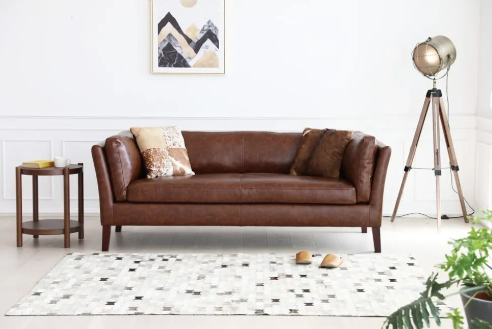 Soffa 3-sits brun vintage PU 198 cm - Heritage + Fläckborttagare för möbler