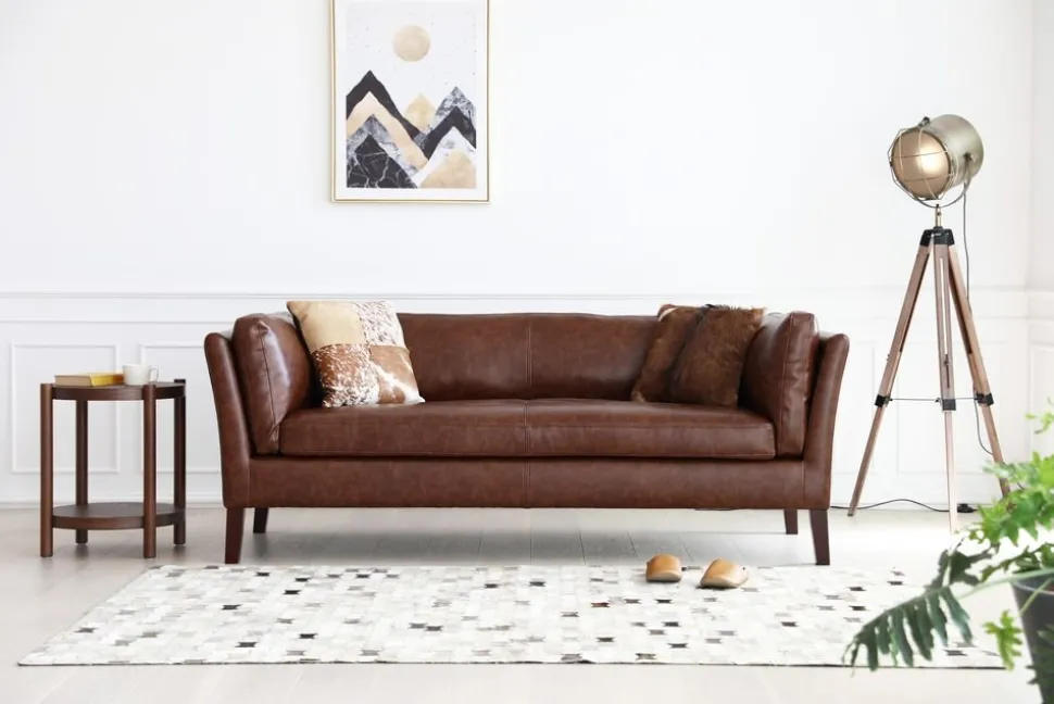 Soffa 3-sits brun vintage PU 198 cm - Heritage + Textilrengöring för möbler