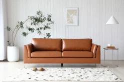 Soffa 3-sits brunt konstläder 200 cm + Fläckborttagare för möbler