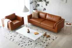 Soffa 3-sits brunt konstläder 200 cm + Textilrengöring för möbler