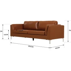 Soffa 3-sits brunt konstläder 200 cm + Textilrengöring för möbler