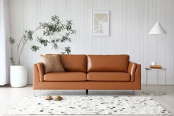 Soffa 3-sits brunt konstläder 200 cm