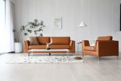 Soffa 3-sits brunt konstläder 200 cm