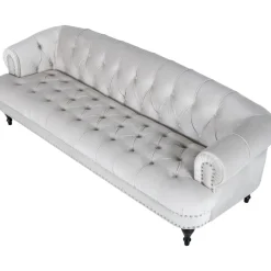 Soffa 3-sits chesterfield beige sammet