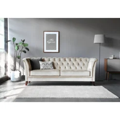 Soffa 3-sits Chesterfield beige - Milton + Textilrengöring för möbler