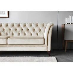 Soffa 3-sits Chesterfield beige - Milton + Textilrengöring för möbler