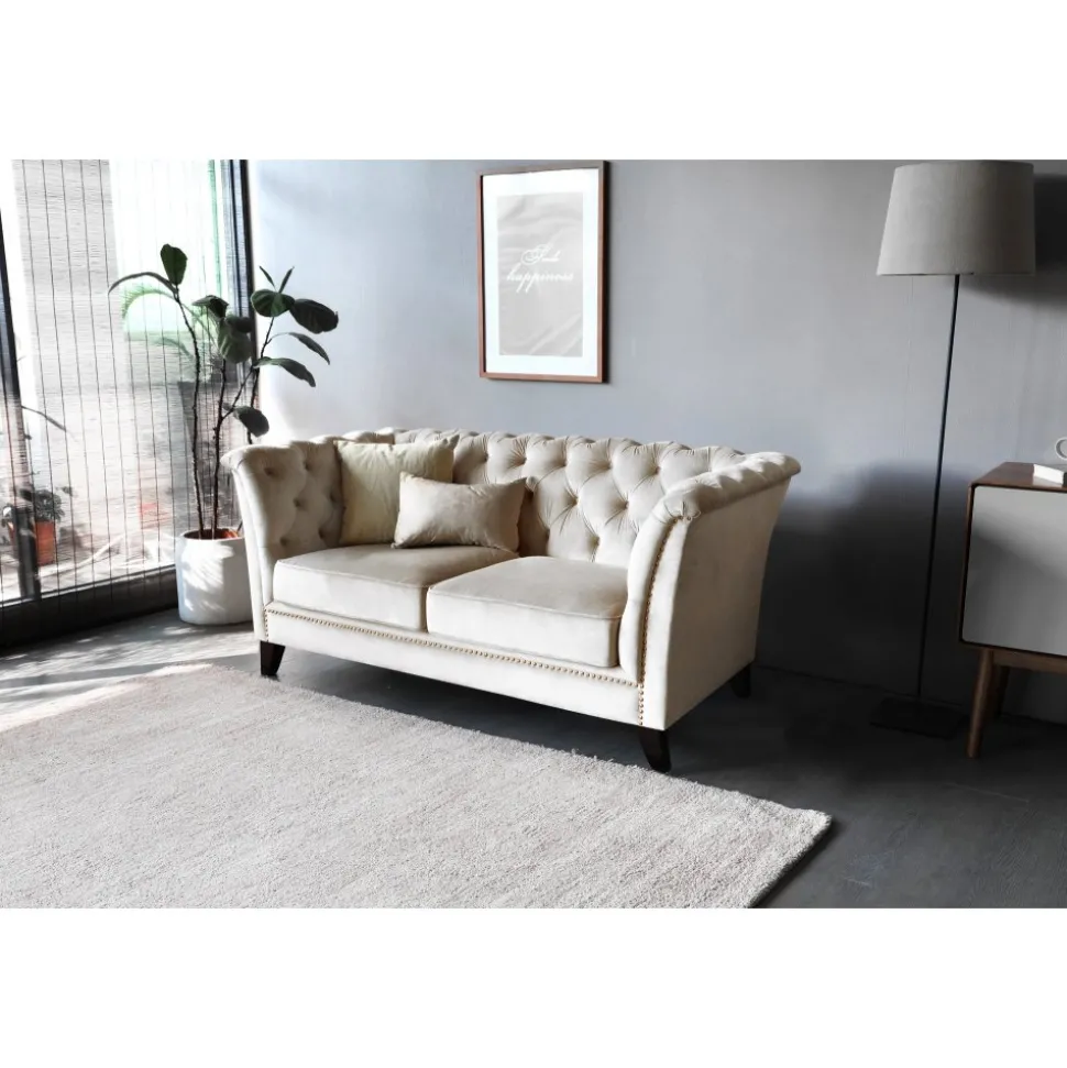 Soffa 2-sits chesterfield beige - Milton + Möbeltassar