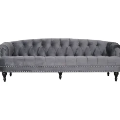 Soffa 3-sits chesterfield grå sammet