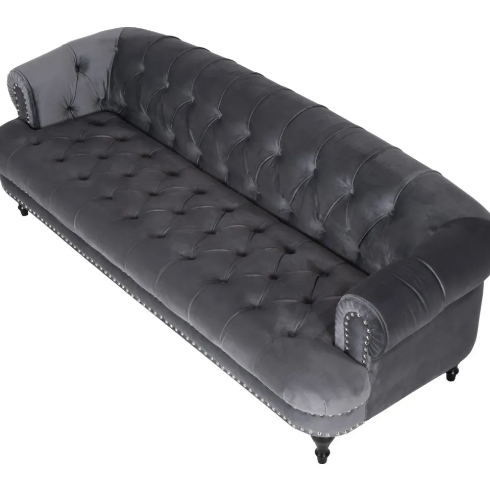 Soffa 3-sits chesterfield grå sammet
