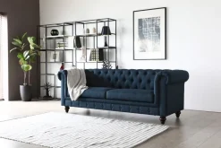 Soffa 3-sits chesterfieldsoffa blå - Herron + Fläckborttagare för möbler