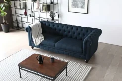 Soffa 3-sits chesterfieldsoffa blå - Herron + Fläckborttagare för möbler