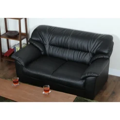 Soffa 2-sits svart konstläder - Dominic + Textilrengöring för möbler