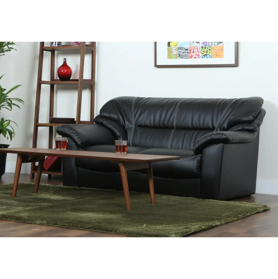 Soffa 2-sits svart konstläder - Dominic + Fläckborttagare för möbler