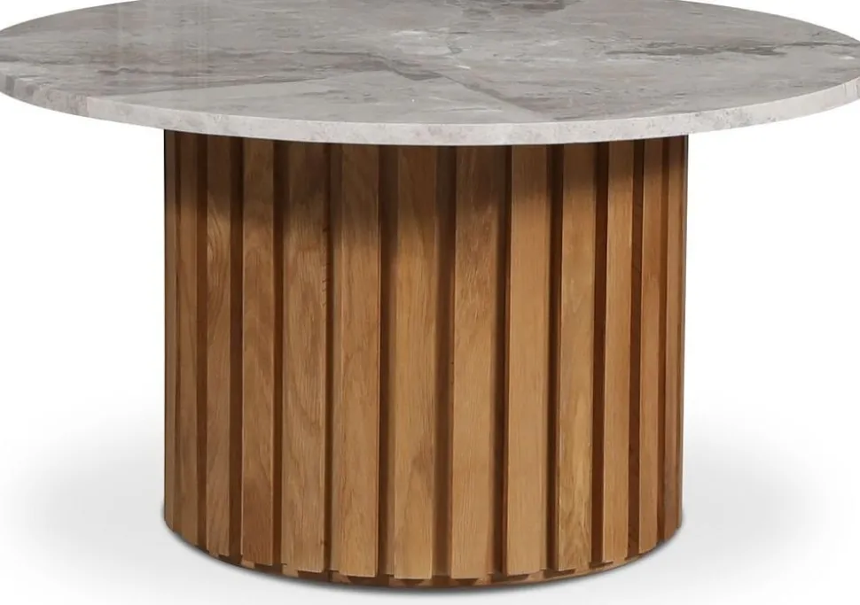 Soffbord i marmor Ø85 - Ek / gråbeige marmor