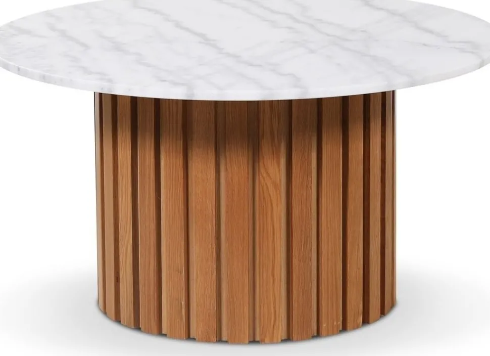 Soffbord i marmor Ø85 - Ek / vit marmor