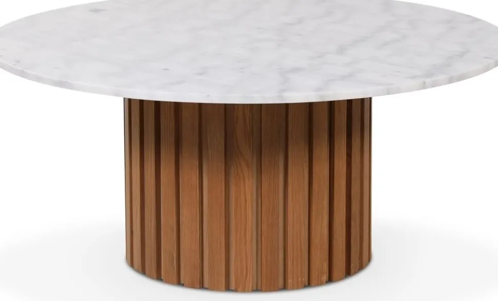 Soffbord i marmor Ø105 cm - Ek / Vit marmor