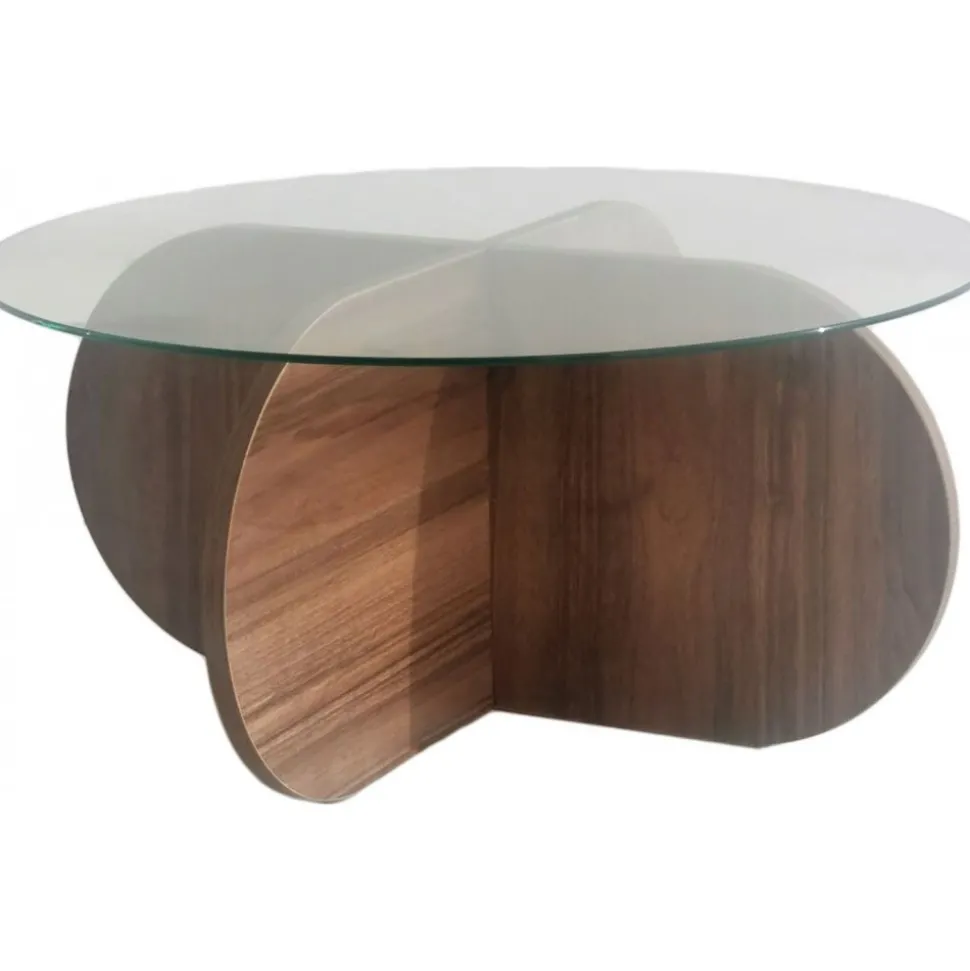 Soffbord i valnöt med glasskiva + Möbeltassar