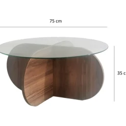 Soffbord i valnöt med glasskiva + Möbeltassar