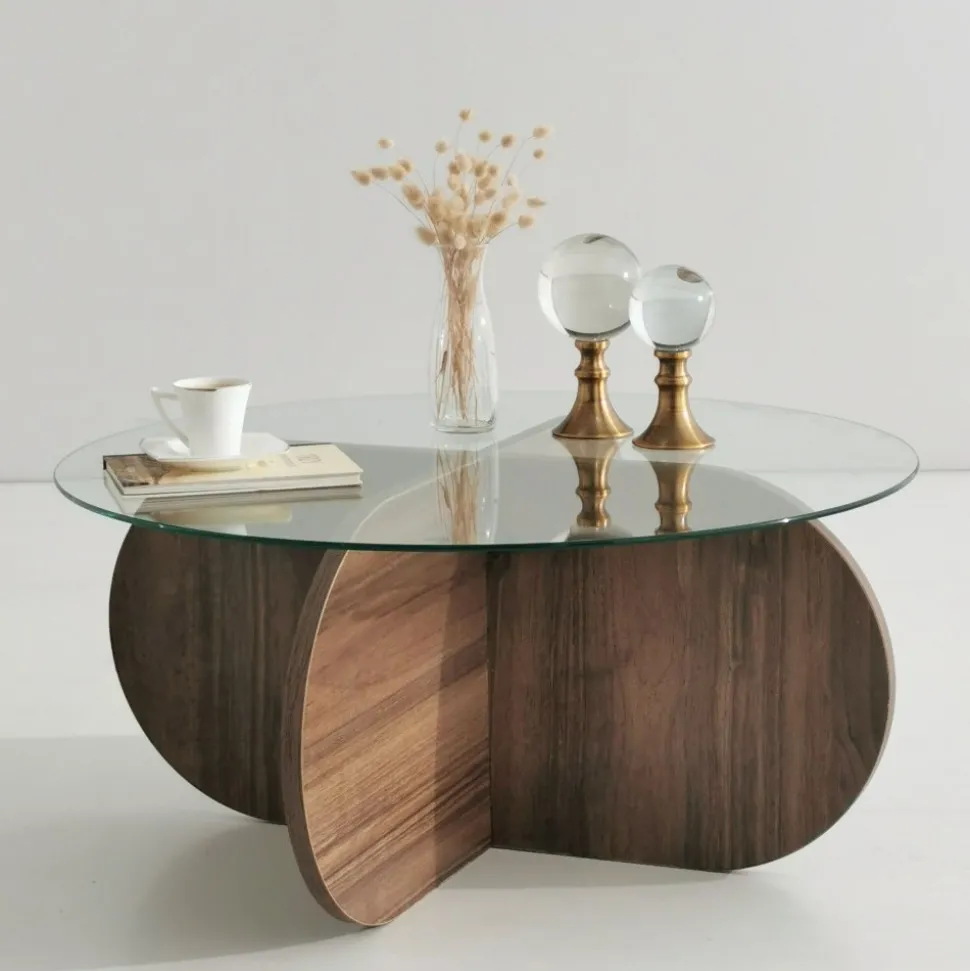 Soffbord i valnöt med glasskiva + Fläckborttagare för möbler