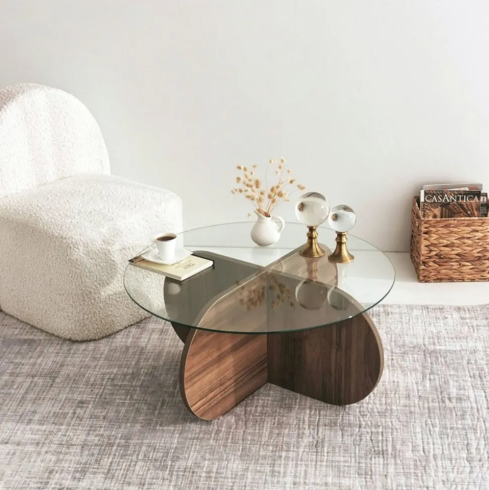 Soffbord i valnöt med glasskiva + Fläckborttagare för möbler