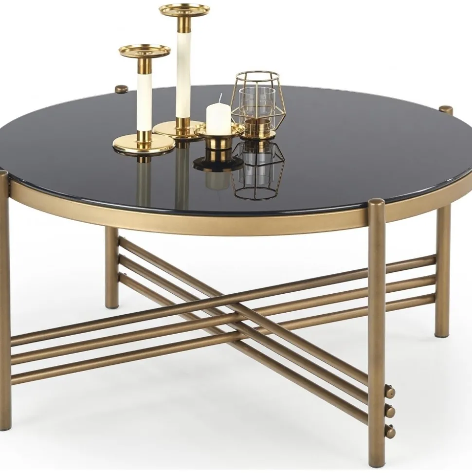 Soffbord Jenelle i svart/guld - Ø80 cm + Möbeltassar